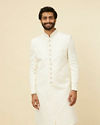 Warm White Imperial Jaal Self Patterned Sherwani Set image number 0